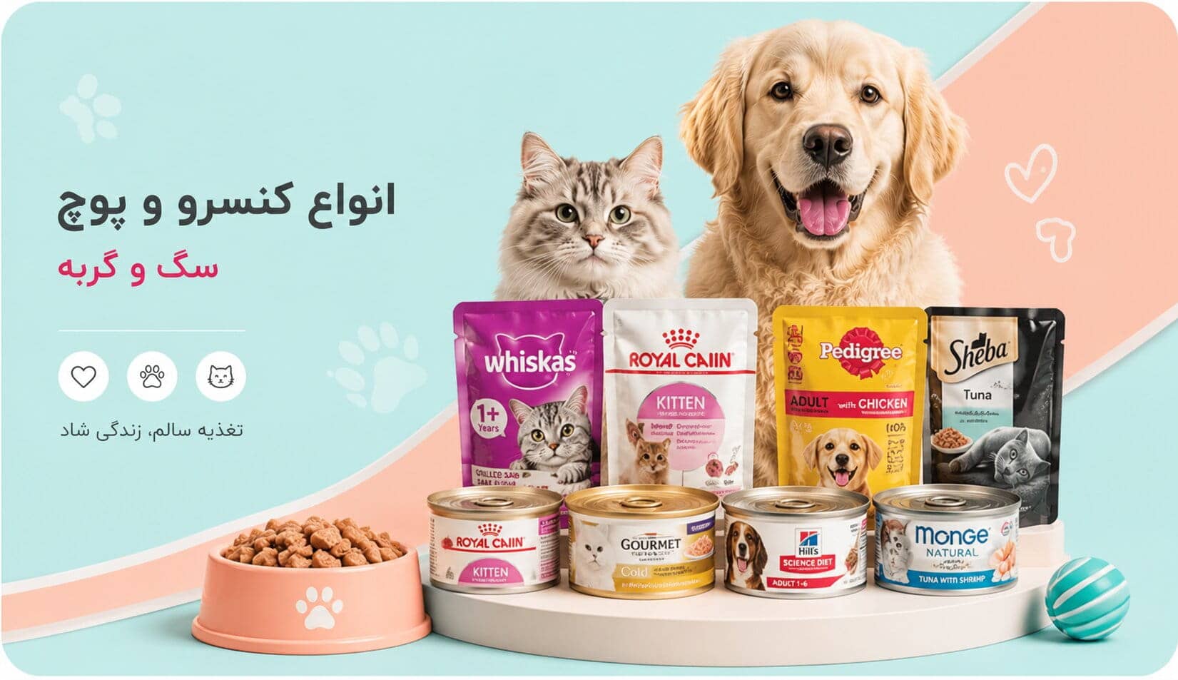 انواع کنسرو و پوچ سگ و گربه